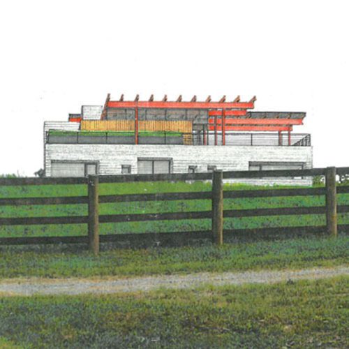 A rendering of a house with a fence in the background.
