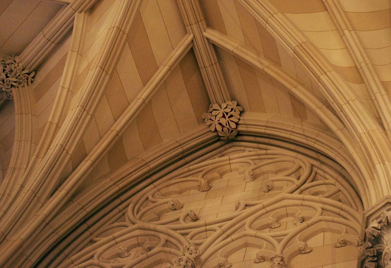 An ornate ceiling in a church.
