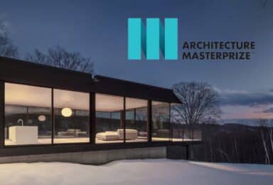 Architecture masterprize logo with a house in the snow.