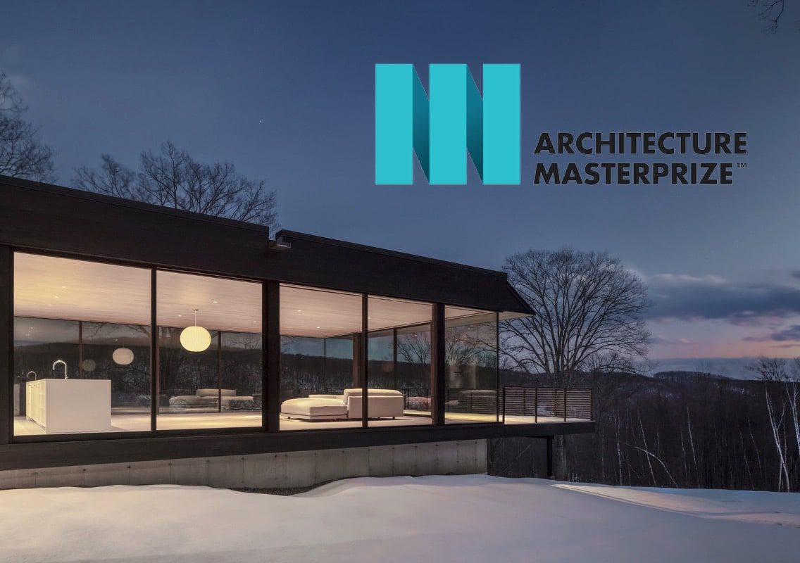 Architecture masterprize logo with a house in the snow.