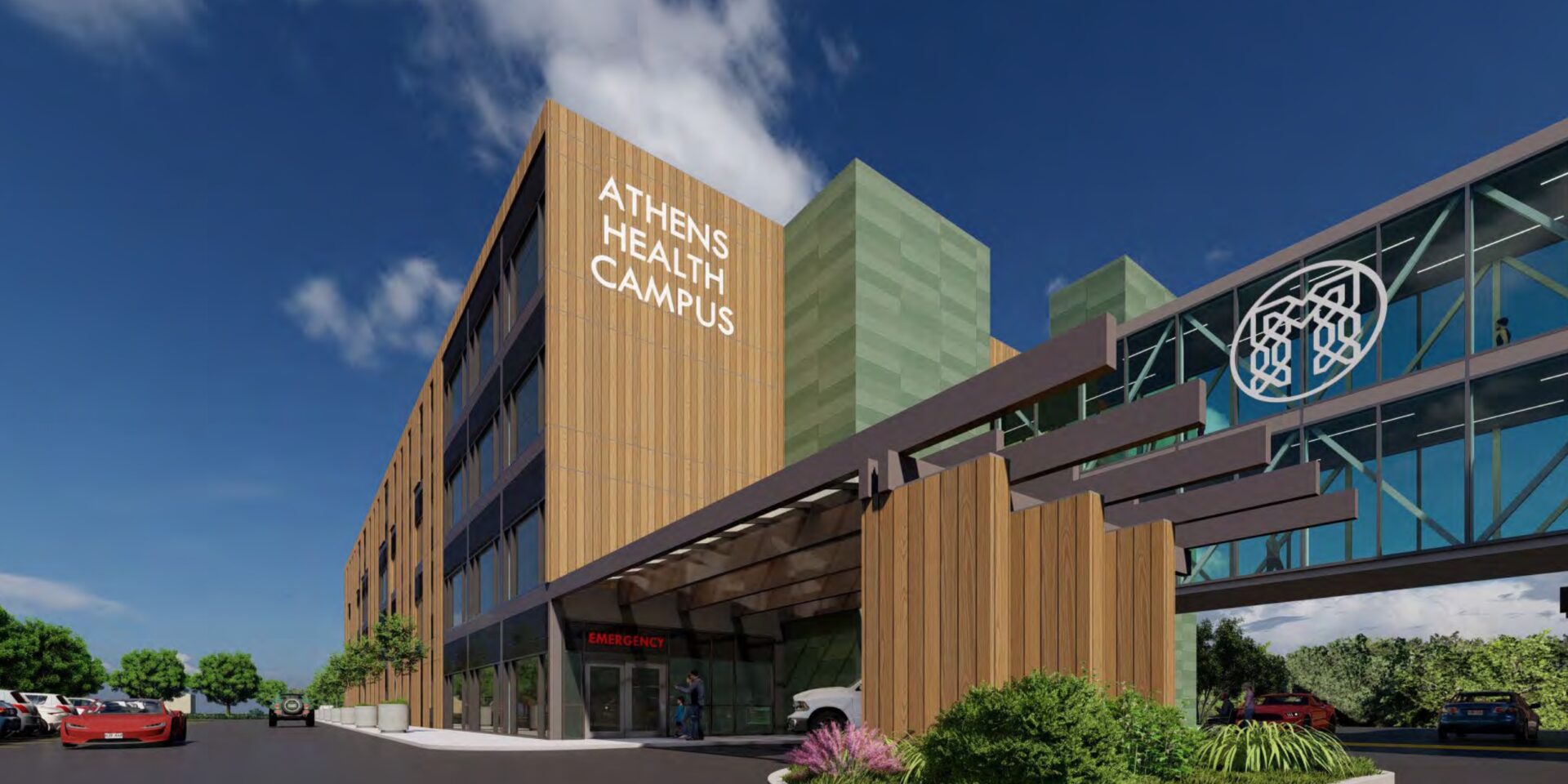 A rendering of the entrance to a hospital.